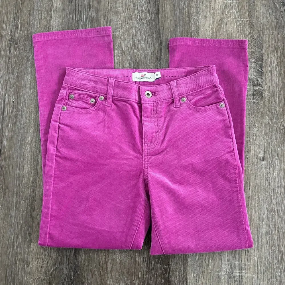 Vineyard Vines Girl Kick Flare Corduroy Jeans Dahlia Pink - Girls Size: 10